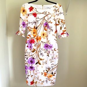 Size 8 Calvin Klein White and Floral Dress